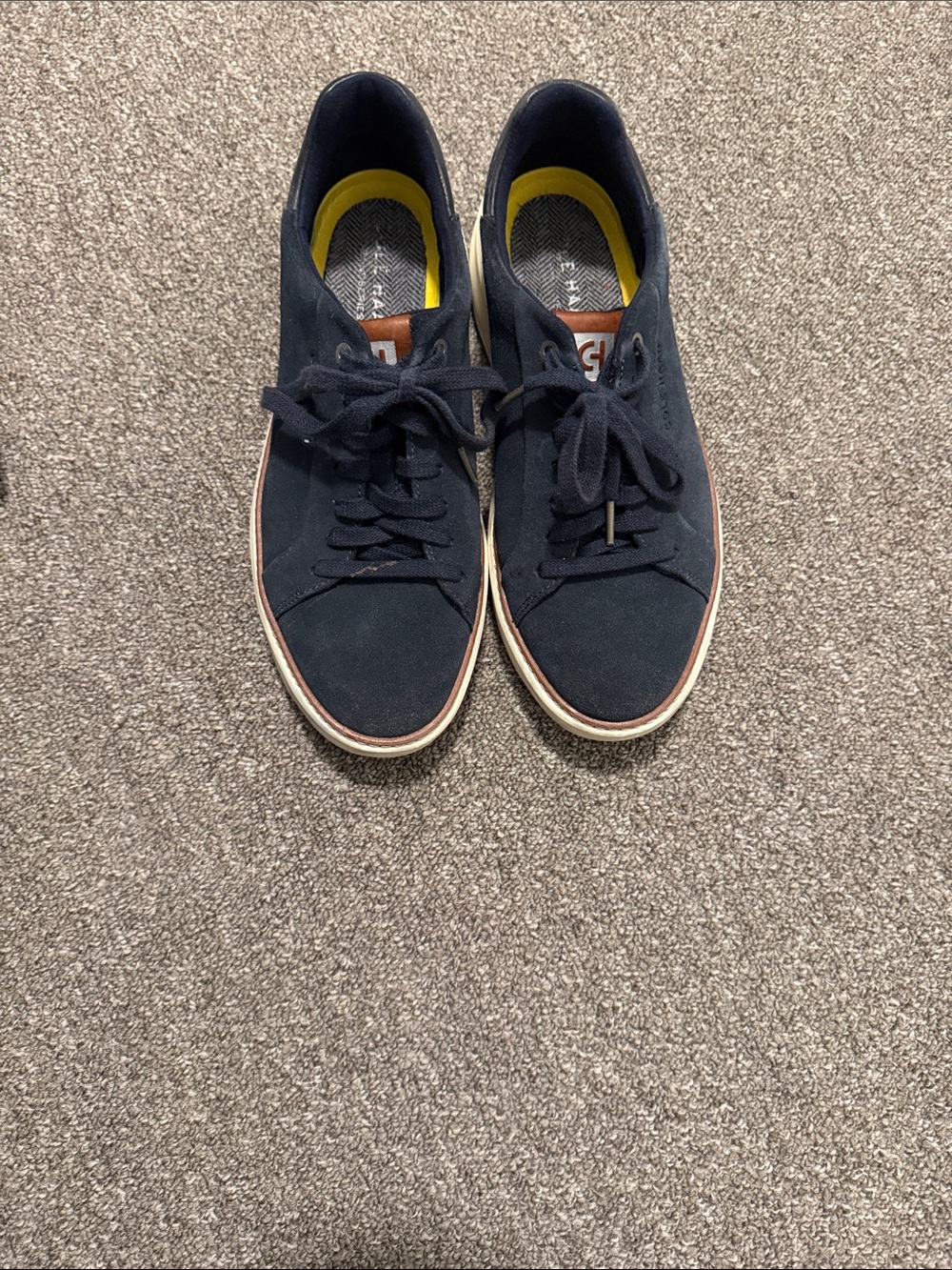 Cole Haan Navy Canvas Low-Top Sneakers with Yellow Inners